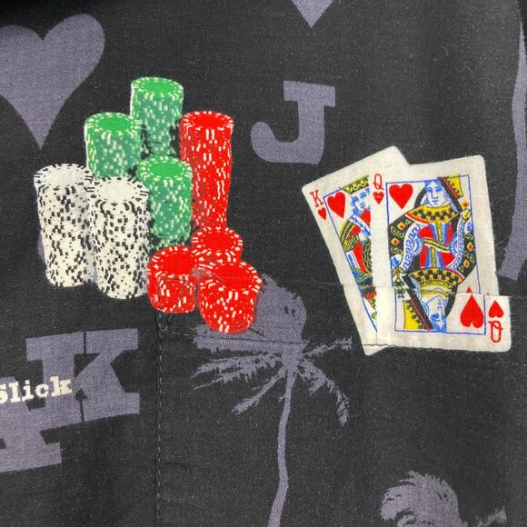 NWOT WAVE SHOPPE Shirt XL Poker-Chips Card Money Black Red Button-Up Short-Sleev - Picture 5 of 13